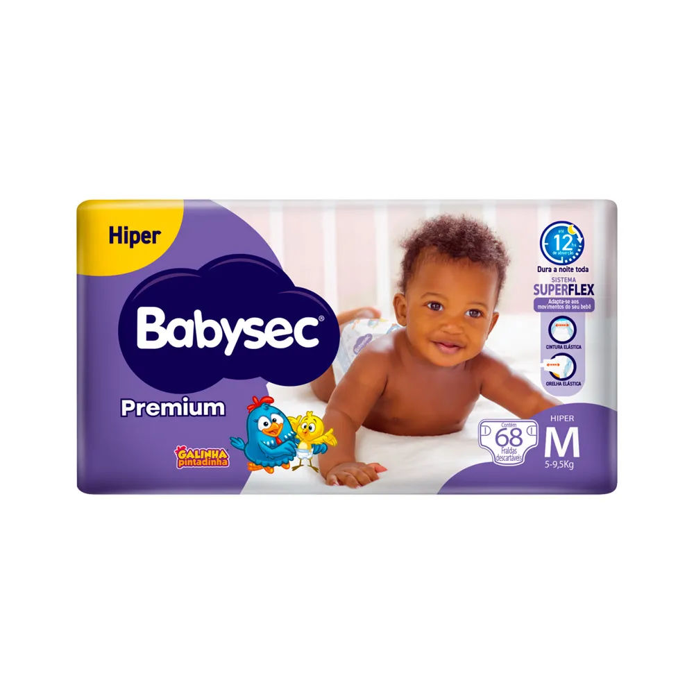 Fralda Babysec Premium Galinha Pintadinha Hiper M 68 Unidades