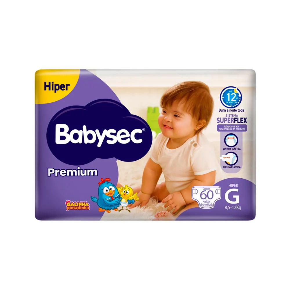 Fralda Babysec Premium Galinha Pintadinha Hiper G 60 Unidades