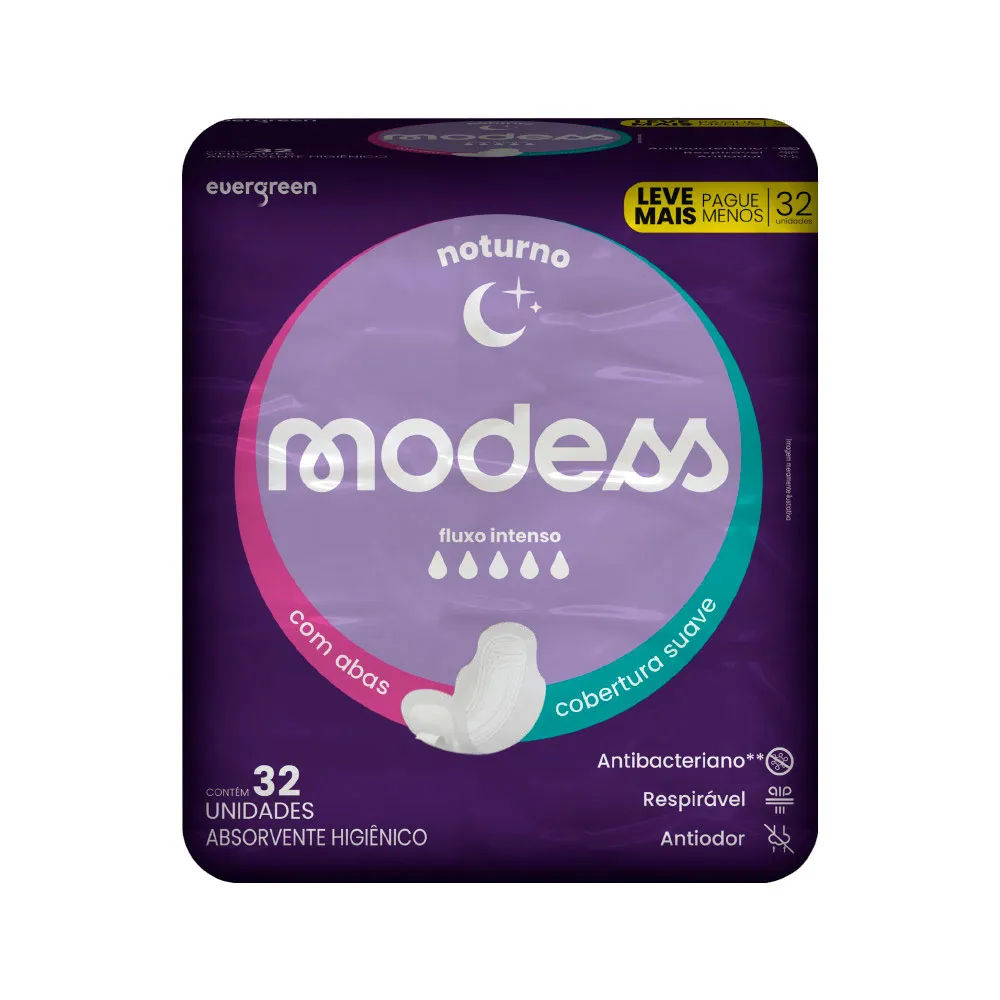 Absorvente Modess Noturno Com 32 Leve+ Pague- Com Abas Especial