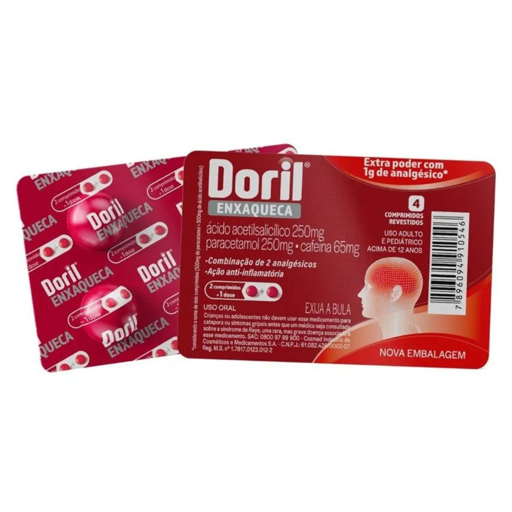 Analgésico Doril Enxaqueca 250mg + 250mg + 65mg 4 Comprimidos Hypera Pharma