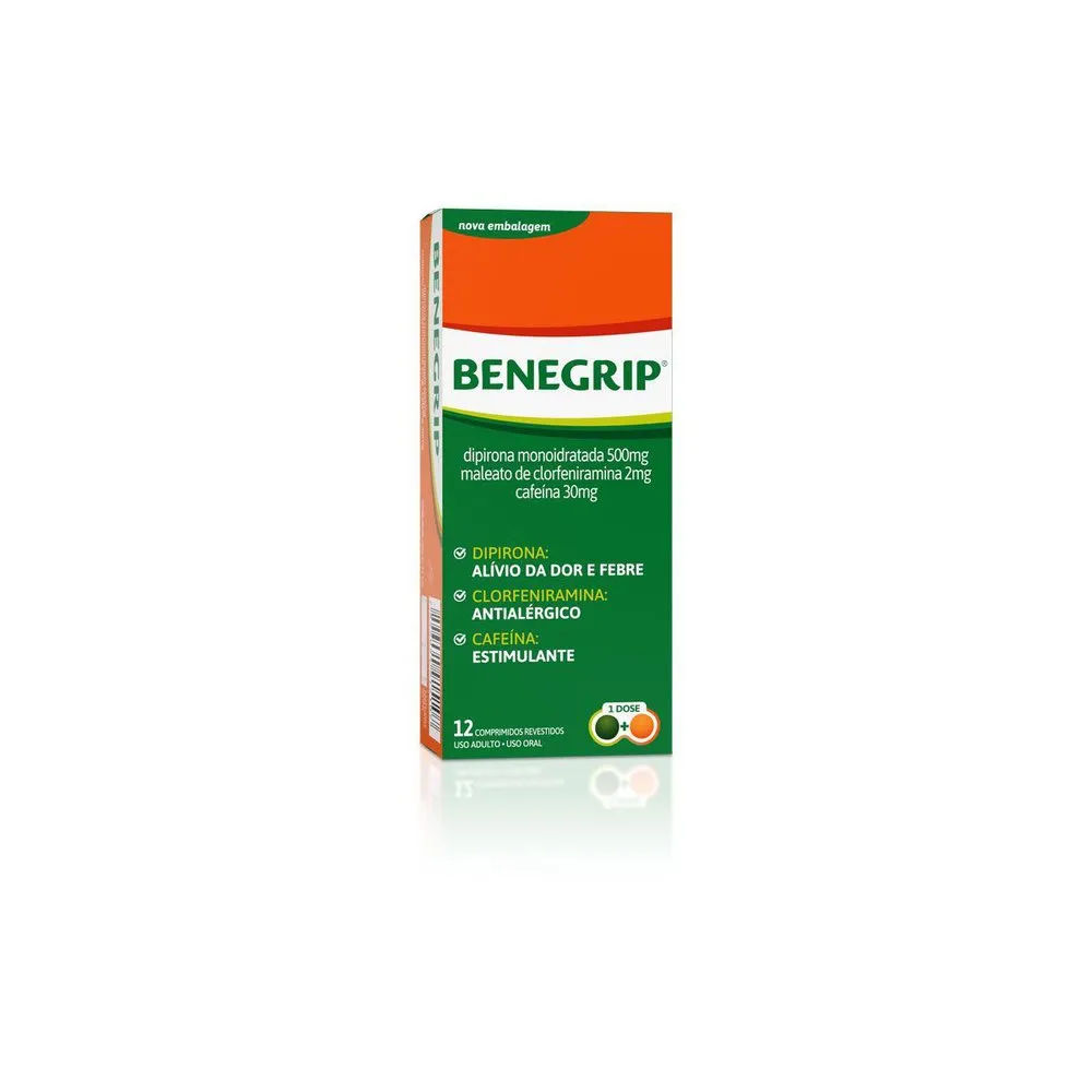 Benegrip Antigripal e Analgésico para Alívio da Gripe e Resfriado  Caixa com 12 Comprimidos