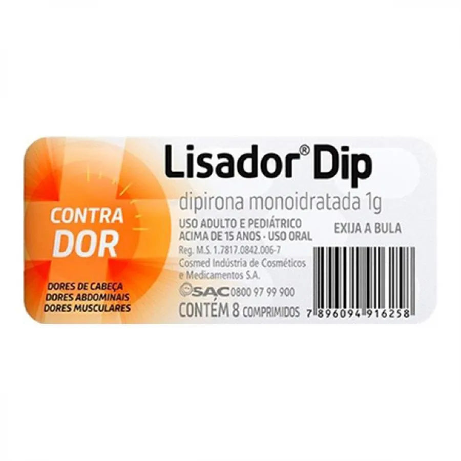 Analgésico Lisador Dip 1g 8 Comprimidos