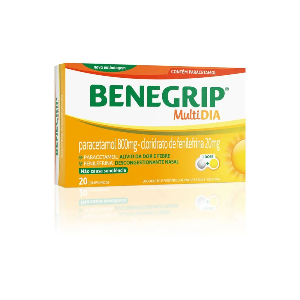 Benegrip Multi Dia Antigripal Analgésico e Descongestionante  Caixa 20 Comprimidos