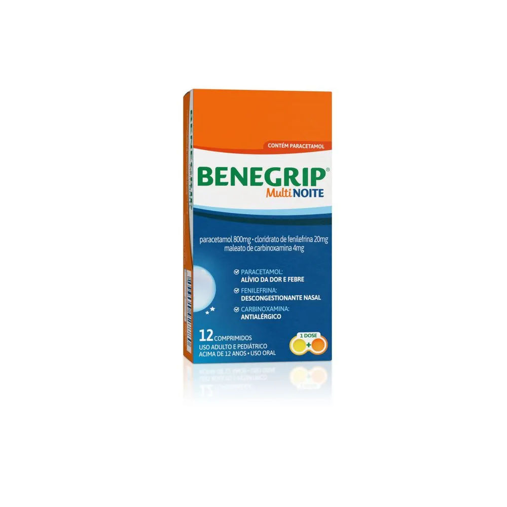 Benegrip Multi Noite Antigripal Analgésico E Descongestionante 12 Comprimidos Hypera Pharma