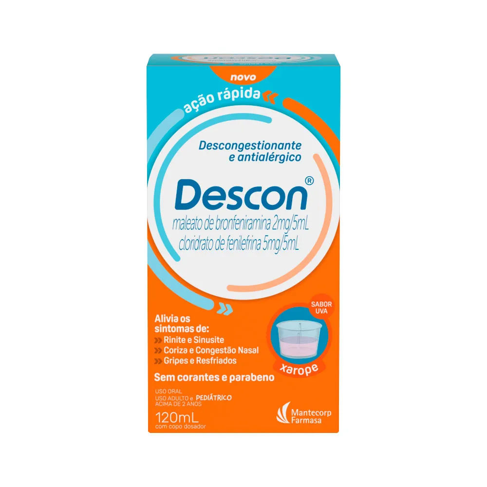 Descon Maleato de Bronfeniramina 2mg/5ml + Cloridrato de Fenilefrina 5mg/5ml Xarope 120ml