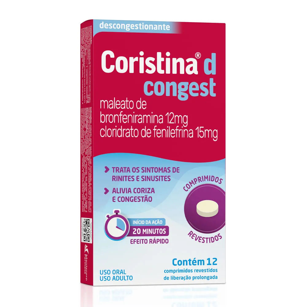 Descongestionante Coristina D Congest Bronfeniramina Fenilefrina 12 Comprimidos Hypera Pharma
