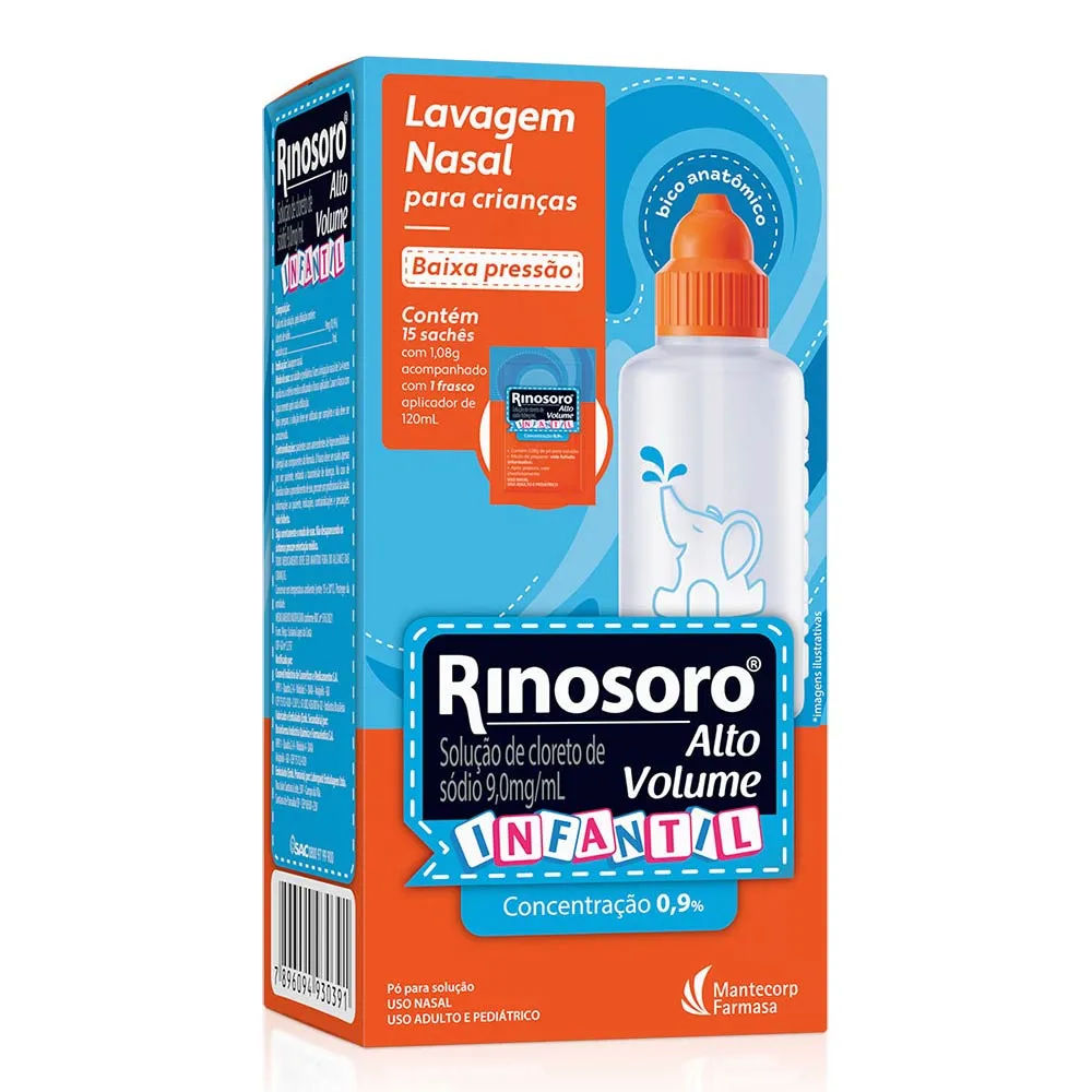 Rinosoro Alto Volume Infantil 15 Sachês + Frasco 120ml Farmasa