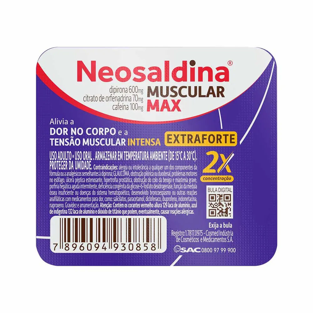 Neosaldina Muscular Max Analgésico e Relaxante Muscular Dipirona 4 Comprimidos Hypera Pharma