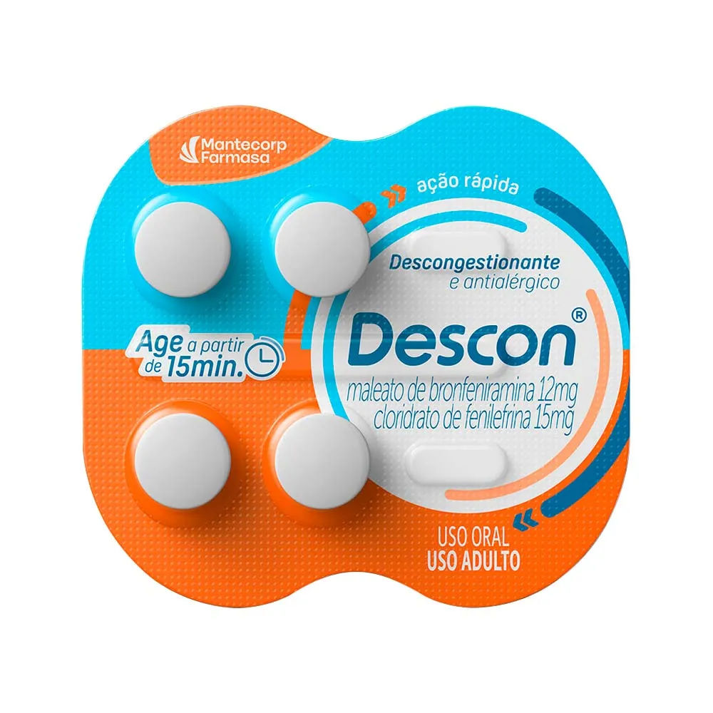 Descon Maleato De Bronfeniramina 12mg + Cloridrato De Fenilefrina 15mg  Com 4 Comprimido Revestido De Liberação Prolongada Mantecorp