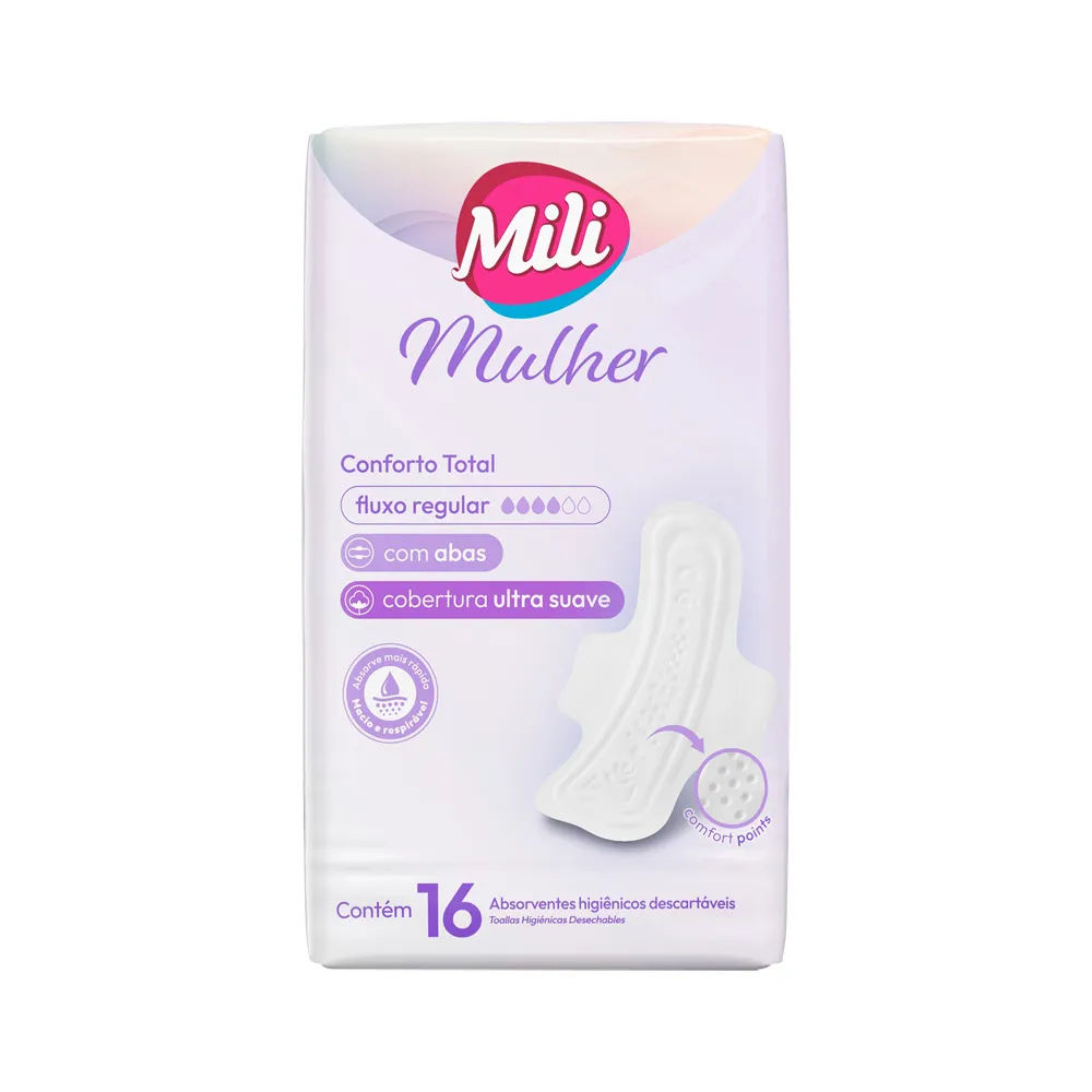 Mili Mulher Absorvente Conforto Total Fluxo Regular Com Abas Com 16