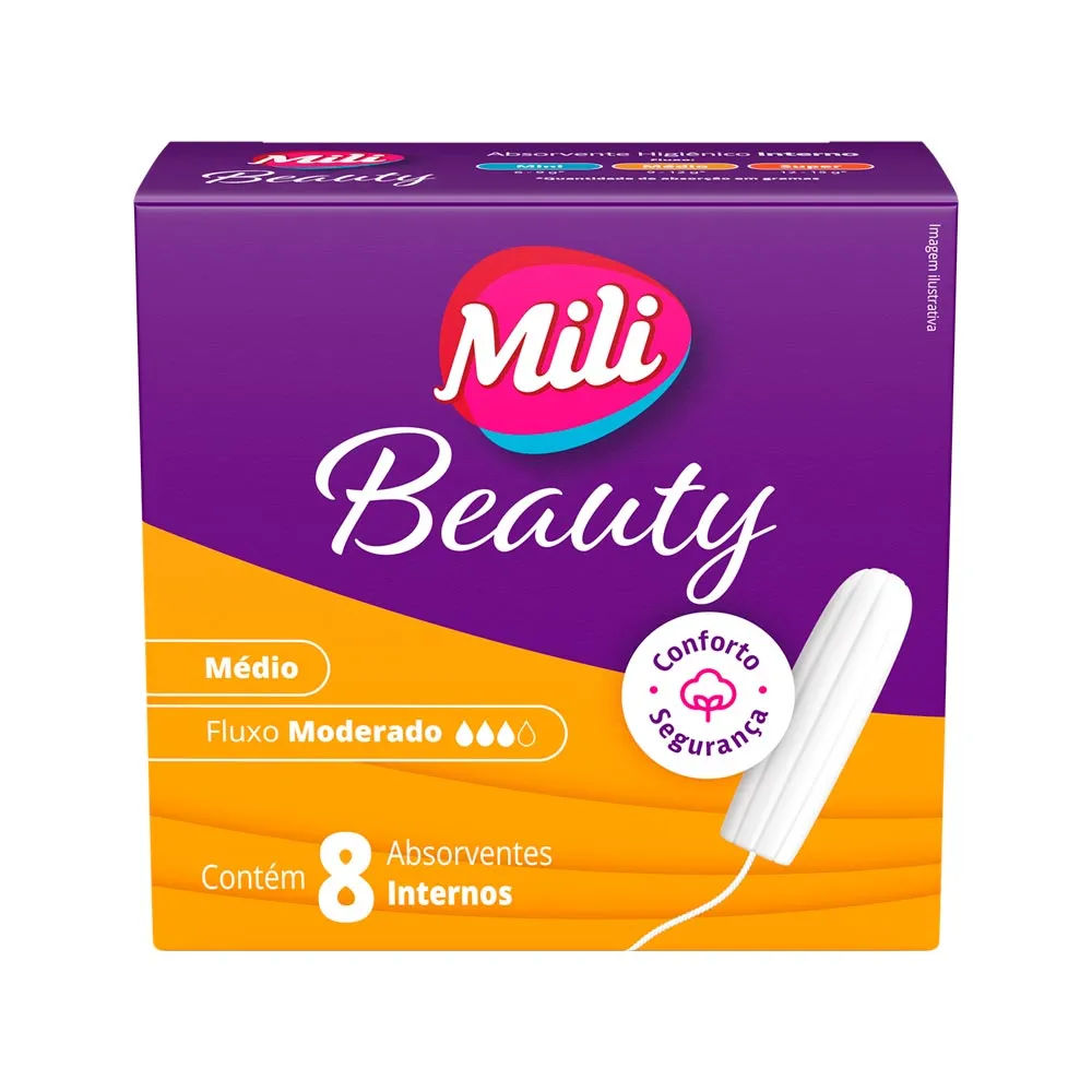 Absorvente Mili Beauty Interno Com 8 Medio Sem Aplicador