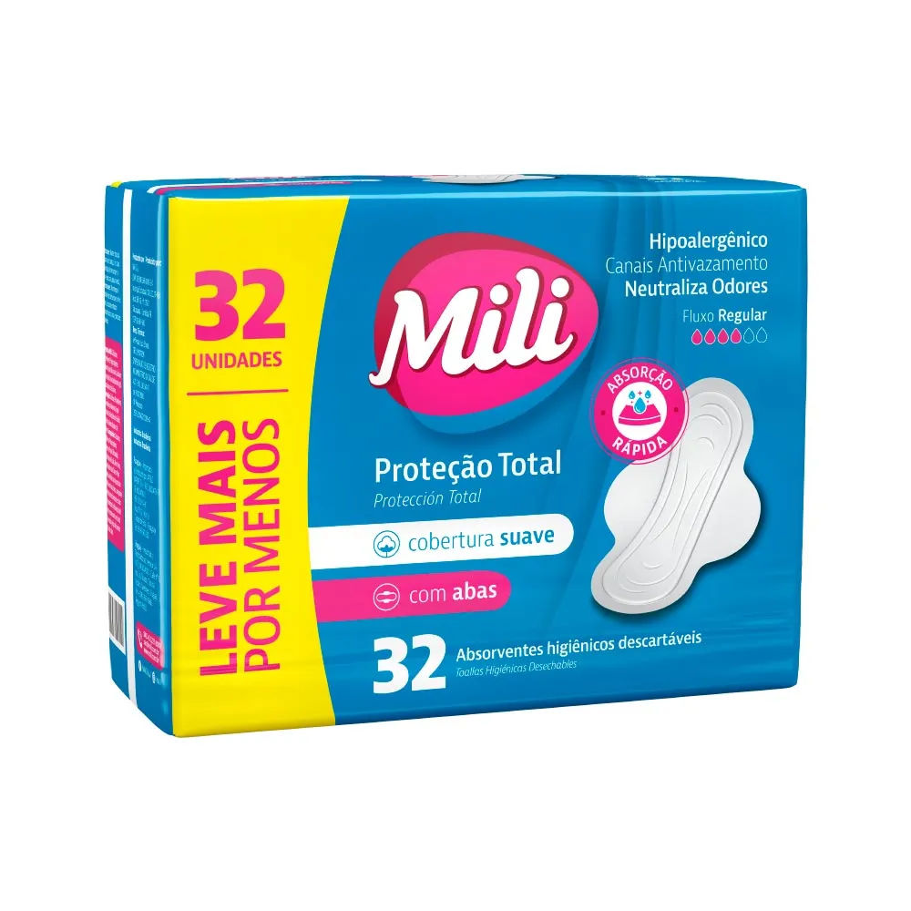 Absorvente Mili Proteção Total Suave com Abas 32 Unidades