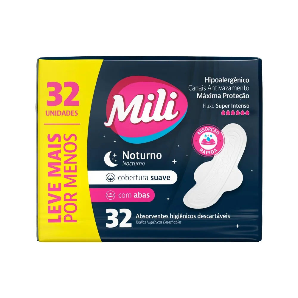 Absorvente Mili Noturno Suave com Abas 32 Unidades