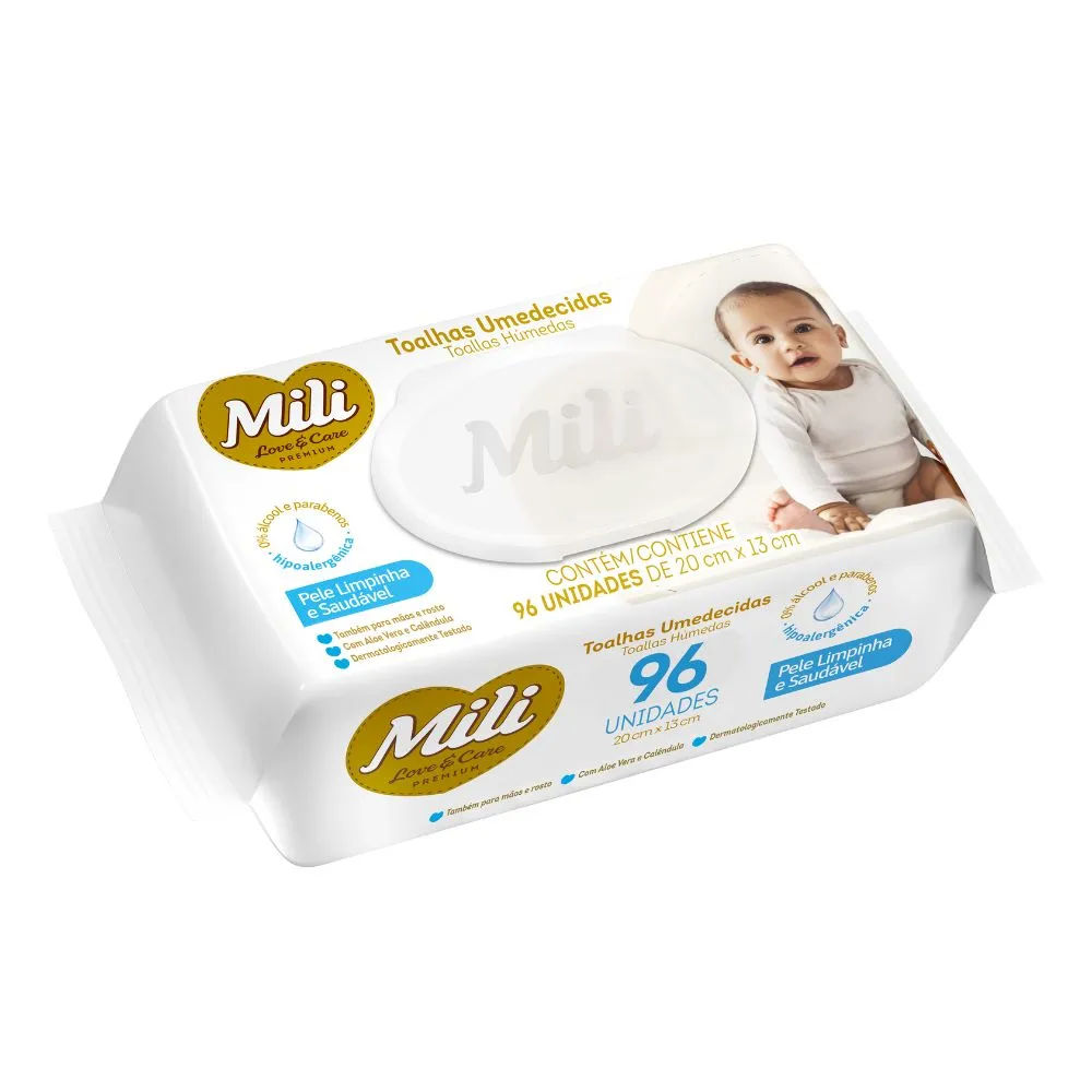 Toalhas Umedecidas Mili Love e Care 100 Unidades