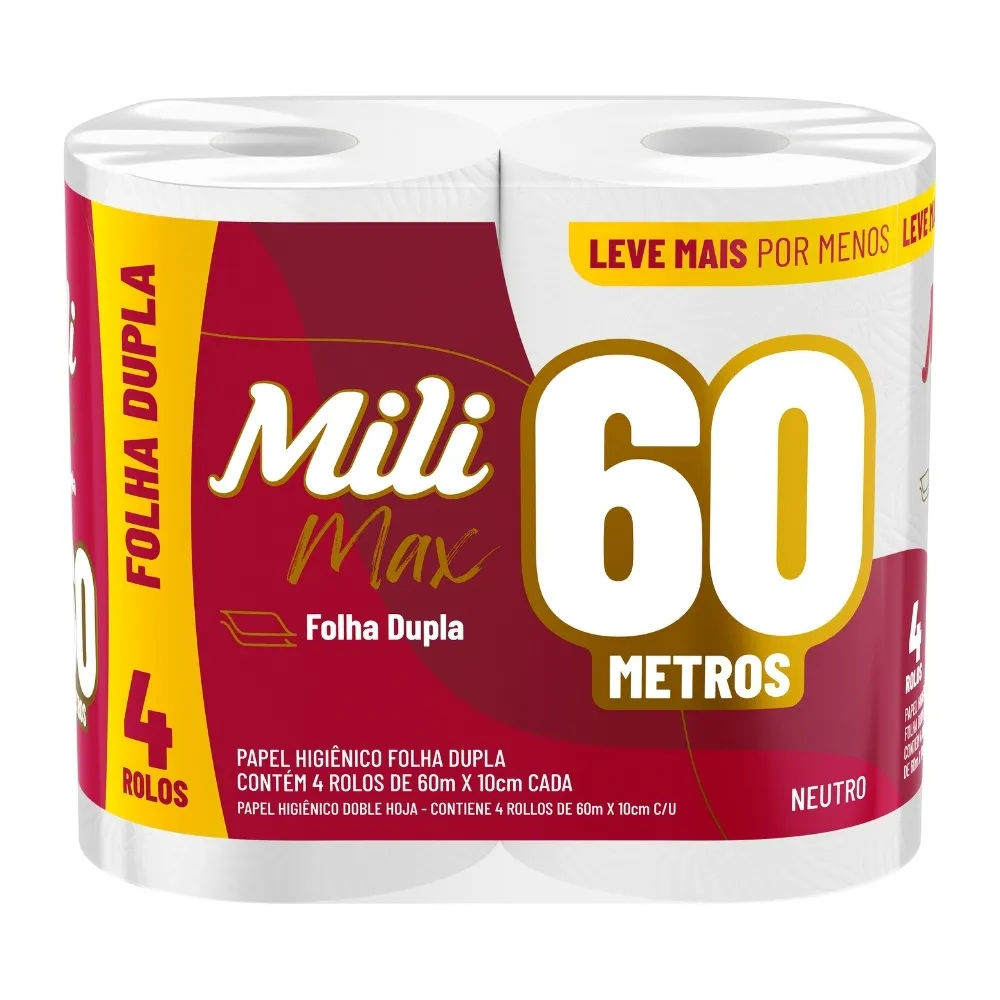 Papel Higiênico Folha Dupla Mili Max 4 unidades