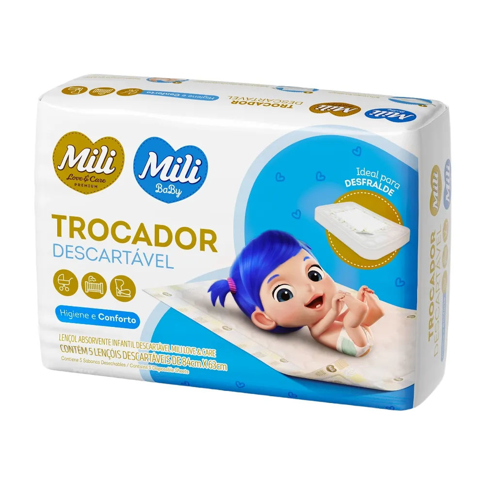 Lenços Absorvente Infantil Descartáveis Mili Love e Care Premium 5 Unidades