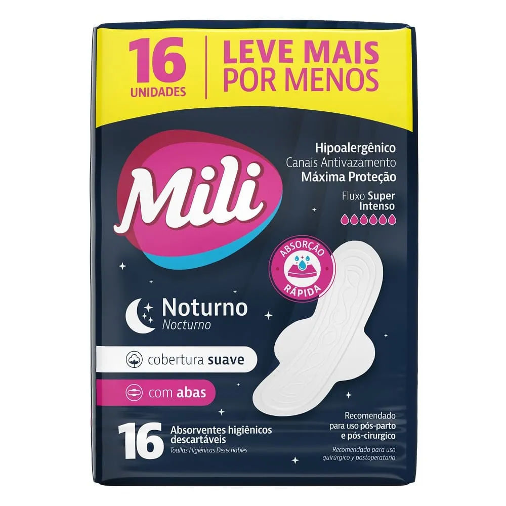 Absorvente Mili Noturno Suave com Abas 16 Unidades