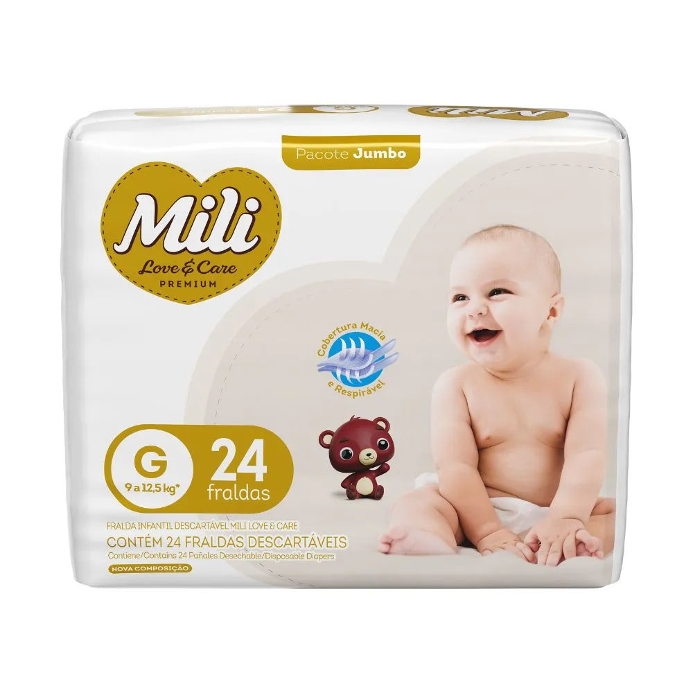 Fralda Mili Love e Care Jumbo G 24 unidades
