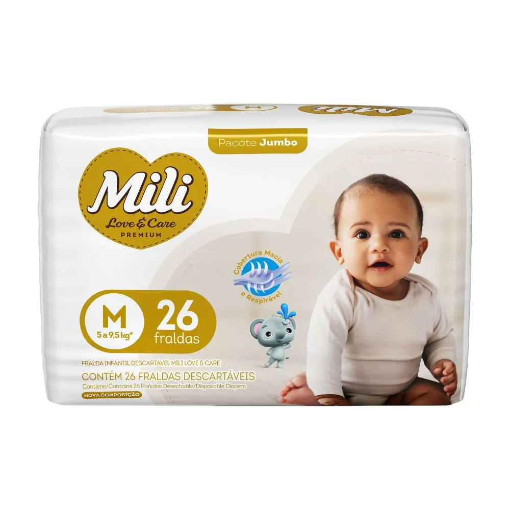 Fralda Mili Love e Care Jumbo M 26 unidades