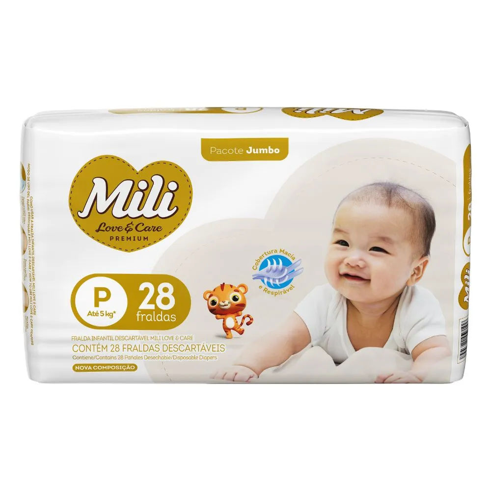 Fralda Mili Love e Care Premium Jumbo P 28 Unidades