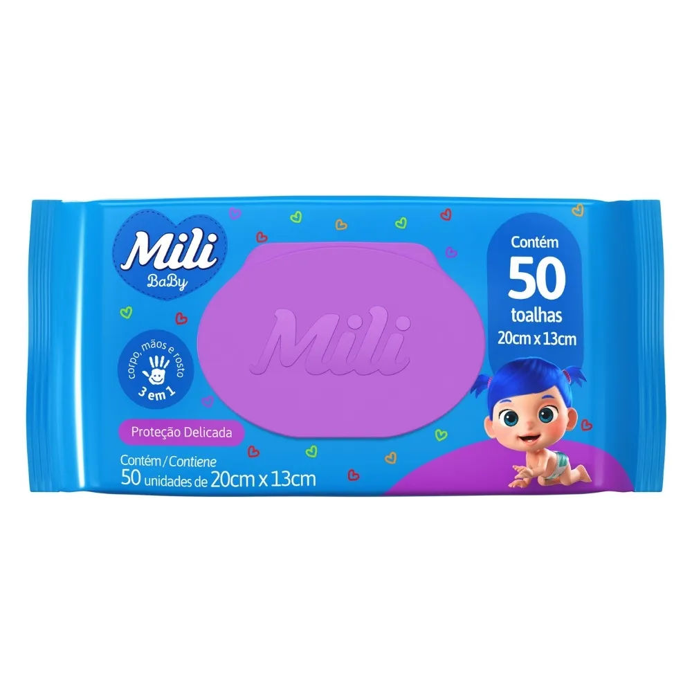 Lenços Umedecidos Mili Flow Pack 50 Unidades