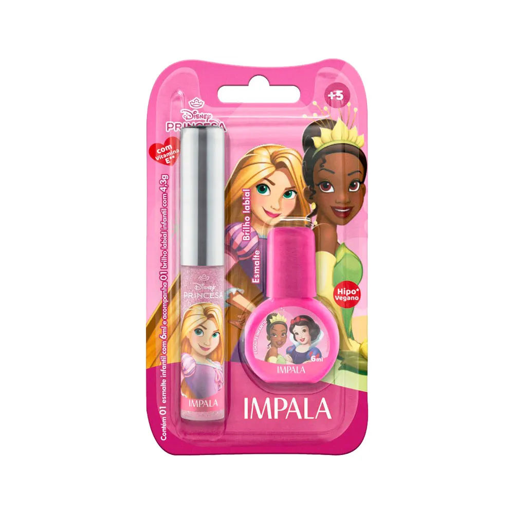 Kit Esmalte Infantil 6ml + Brilho Labial 4,3g Impala Disney Princesas