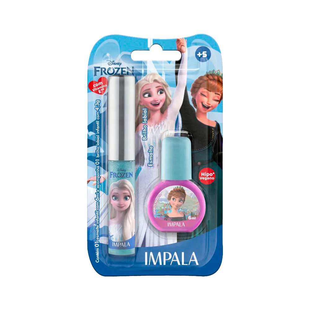 Kit Brilho Labial e Esmalte Infantil Impala Frozen