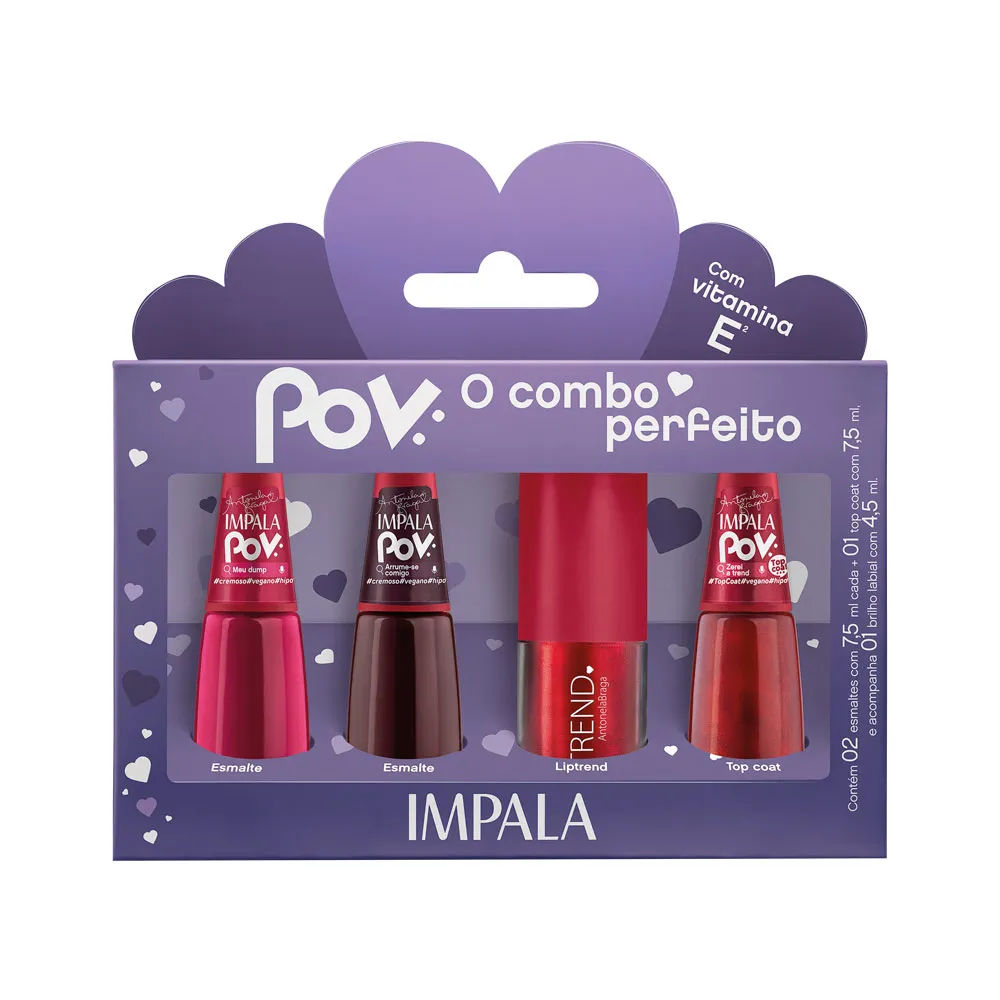 Kit Impala Pov Antonela Braga 2 Esmaltes + 1 Top Coat + Gloss