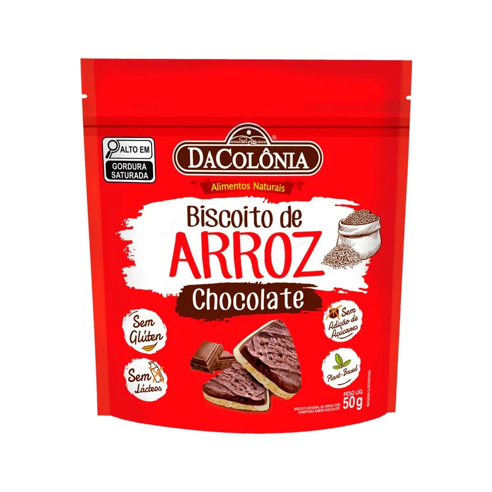 Biscoito De Arroz Dacolônia Chocolate Zero 50g