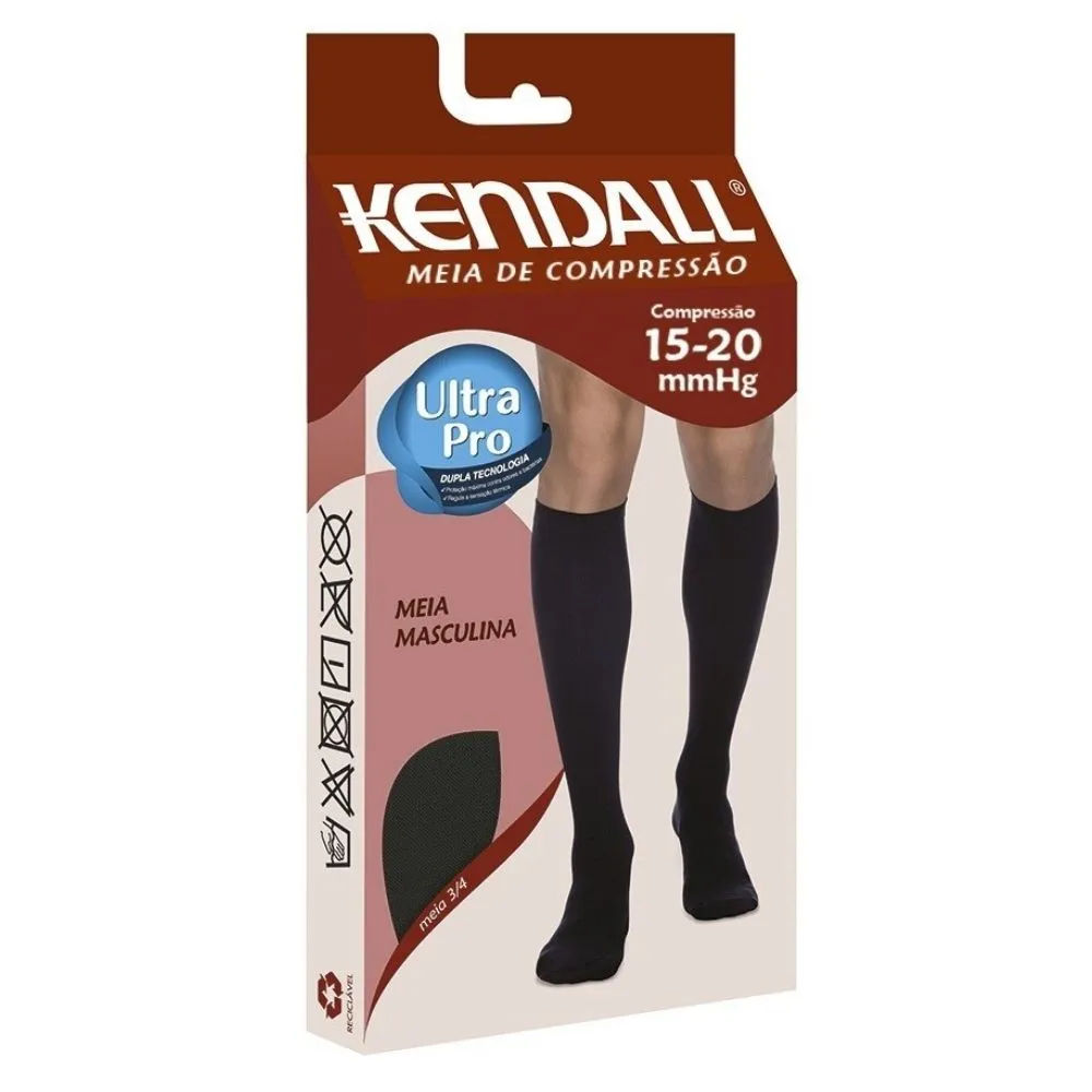 Meia Kendall Masculina 3/4 Média Compressão G Preta