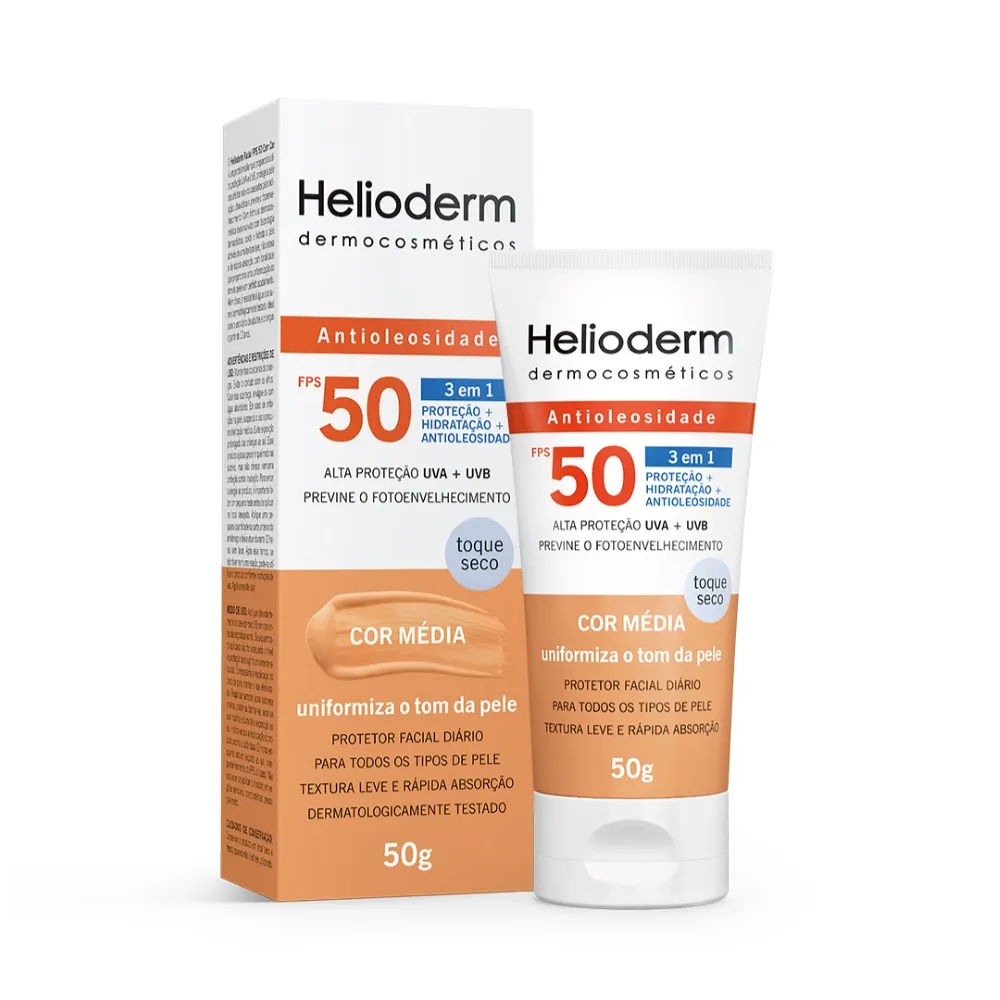 Protetor Facial Diário Antioleosidade Helioderm FPS50 Cor Média 50g