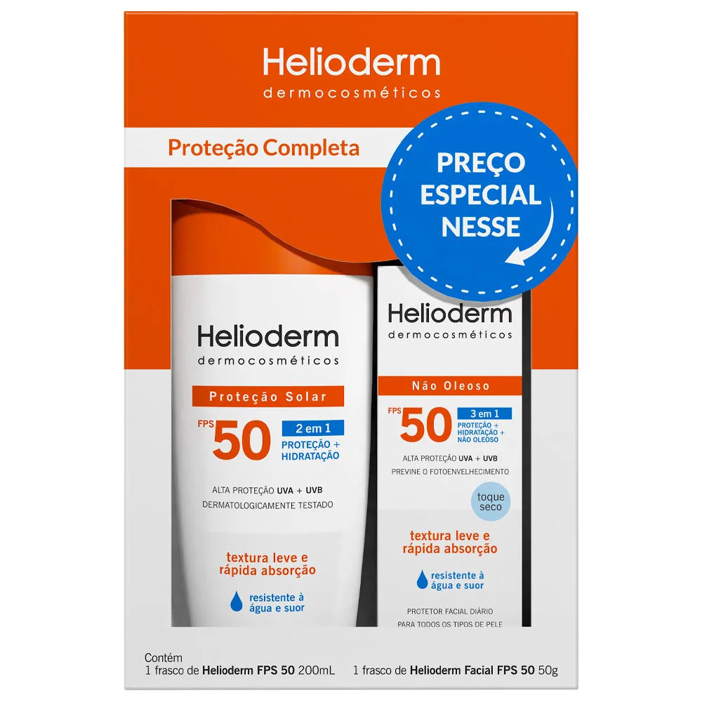 Kit Proteção Completa Helioderm FPS 50 Corporal 200mL + Facial 50g