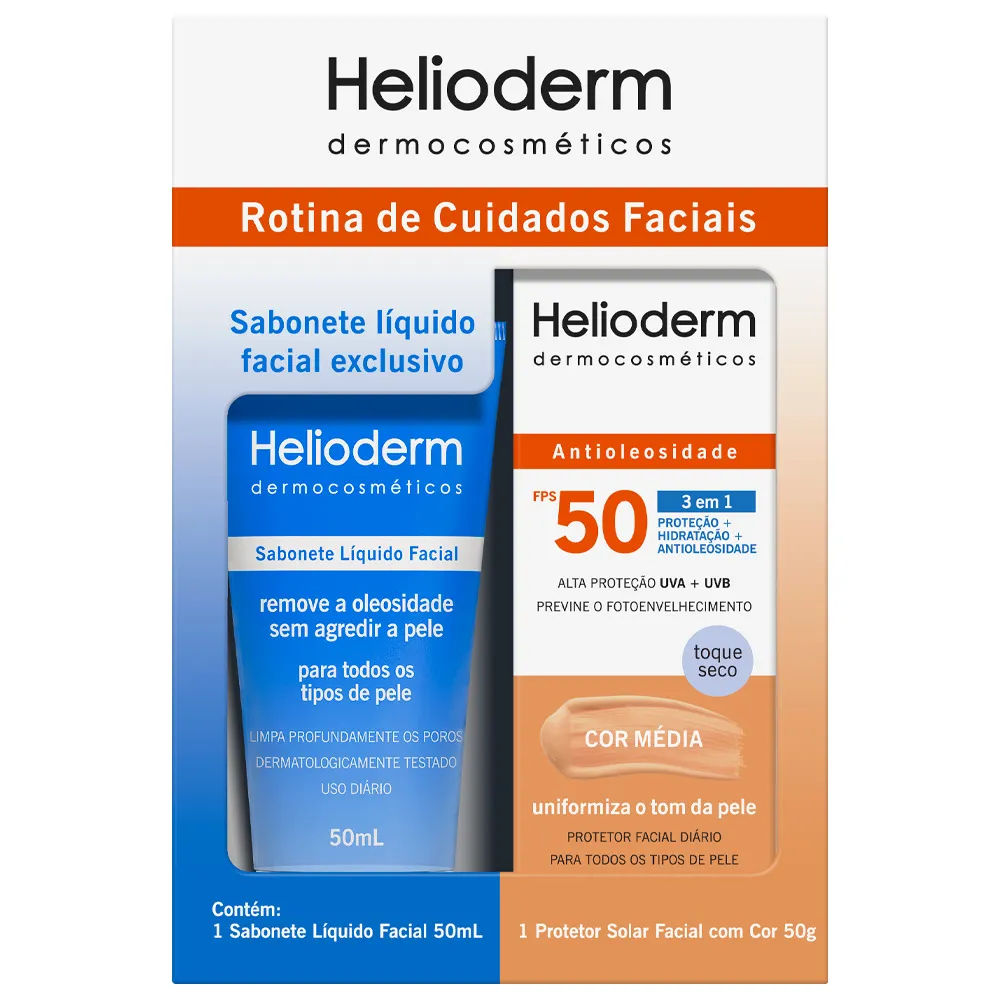 Sabonete Liquido Helioderm 50ml+50g Protetor Solar Fps50 Medio