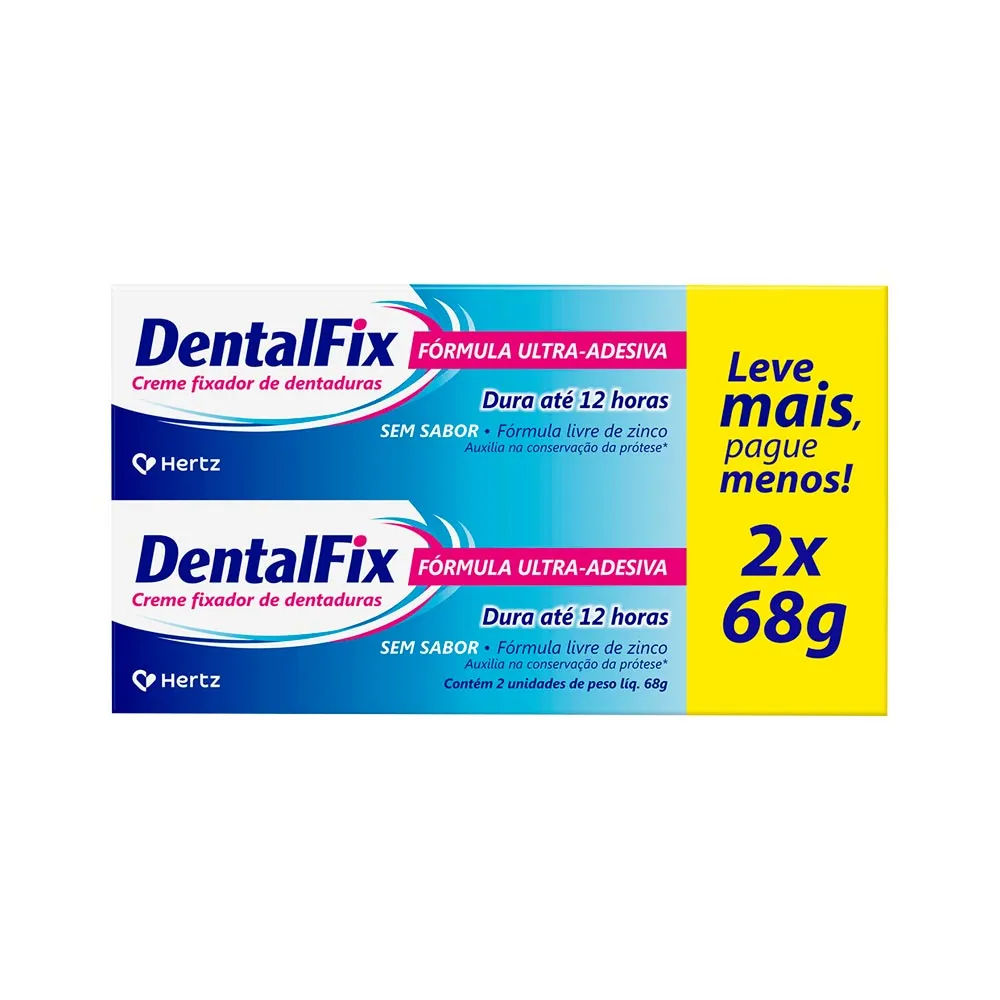 Creme Fixador De Dentadura Dentalfix Sem Sabor Com 2 Unidades De 68gr