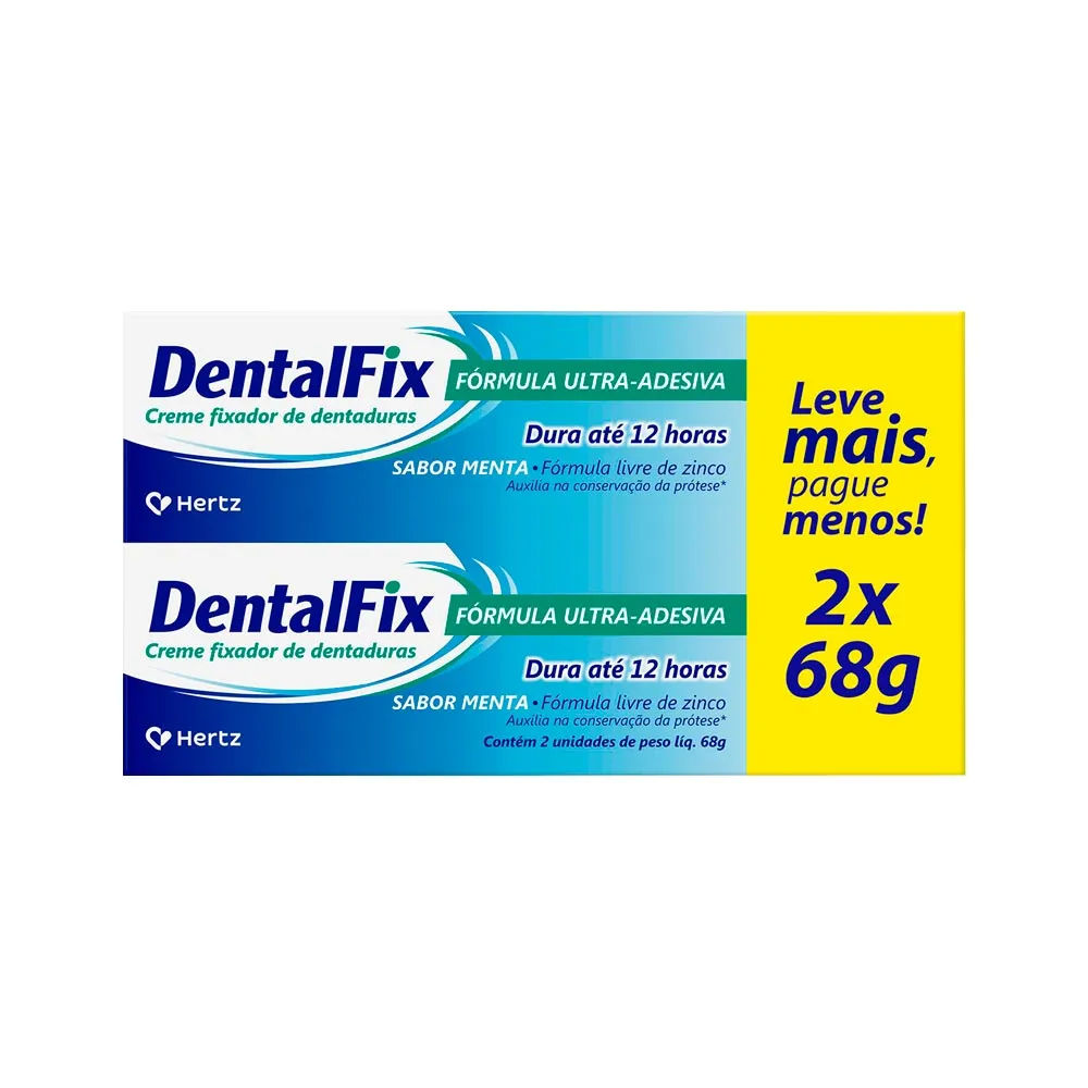 Creme Fixador De Dentadura Dentalfix Sabor Menta Com 2 Unidades De 68gr