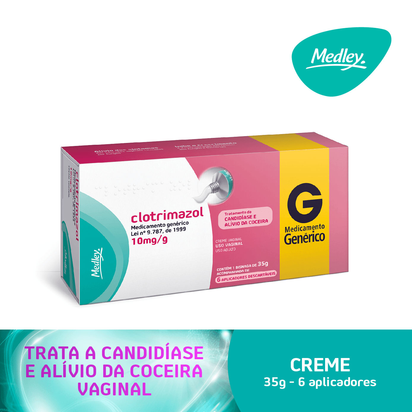 Clotrimazol Medley 35g Creme Vaginal + 6 Aplicadores 1%