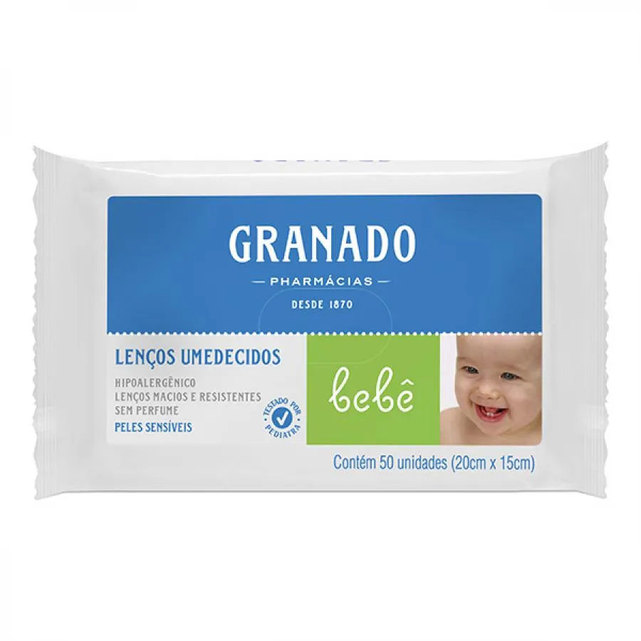 Lenço Umedecido Granado Bebe Peles Sensiveis Com 50 Unidades
