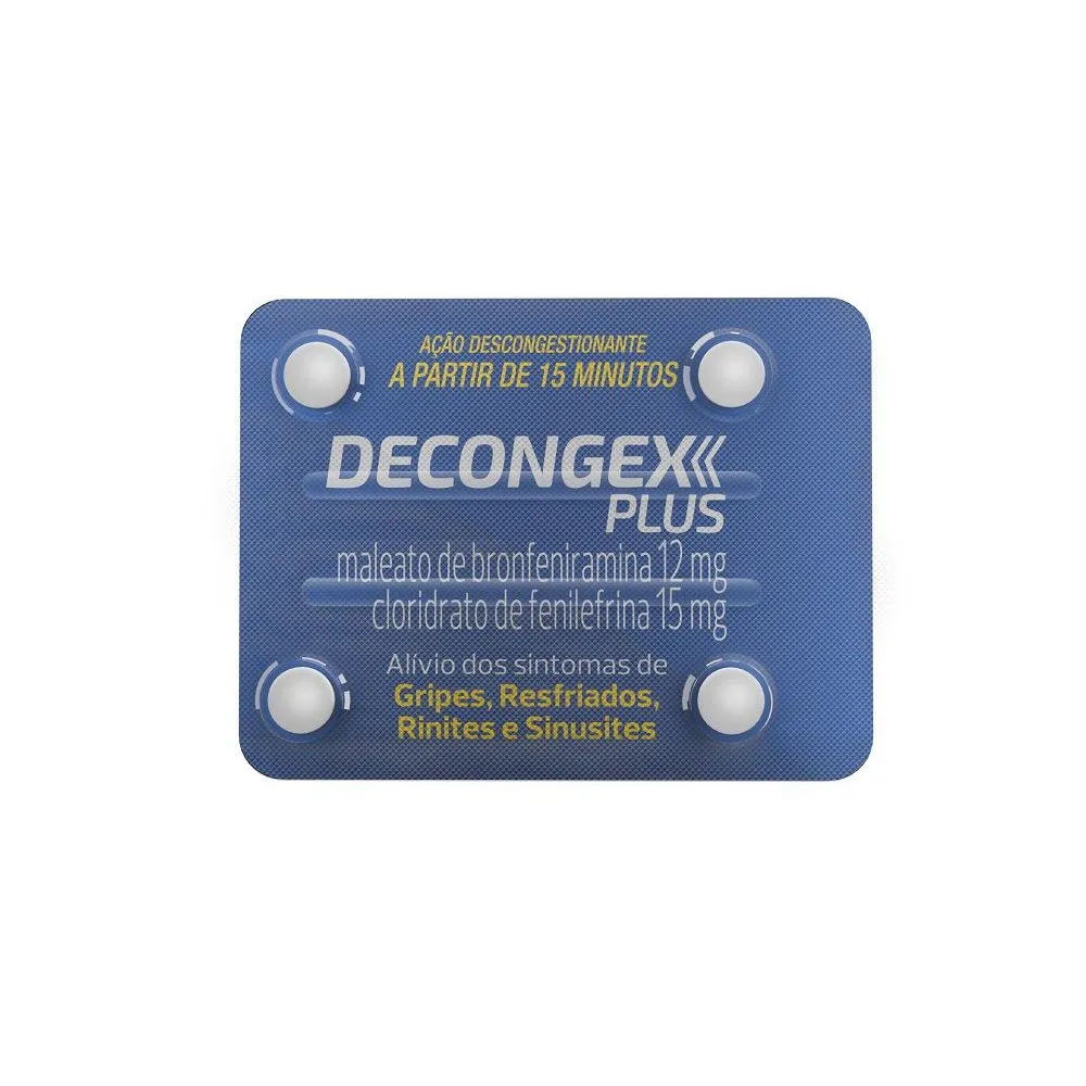 Decongex Plus Maleato de Bronfeniramina 12mg + Cloridrato Fenilefrina 15mg 4 comprimidos