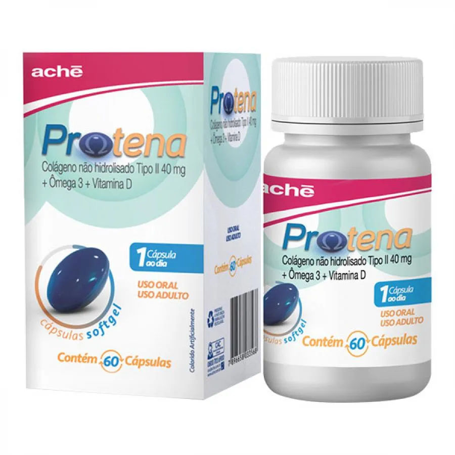 Protena Colágeno Não Hidrolisado Tipo II 40mg + Ômega 3 + Vitamina D 60 cápsulas