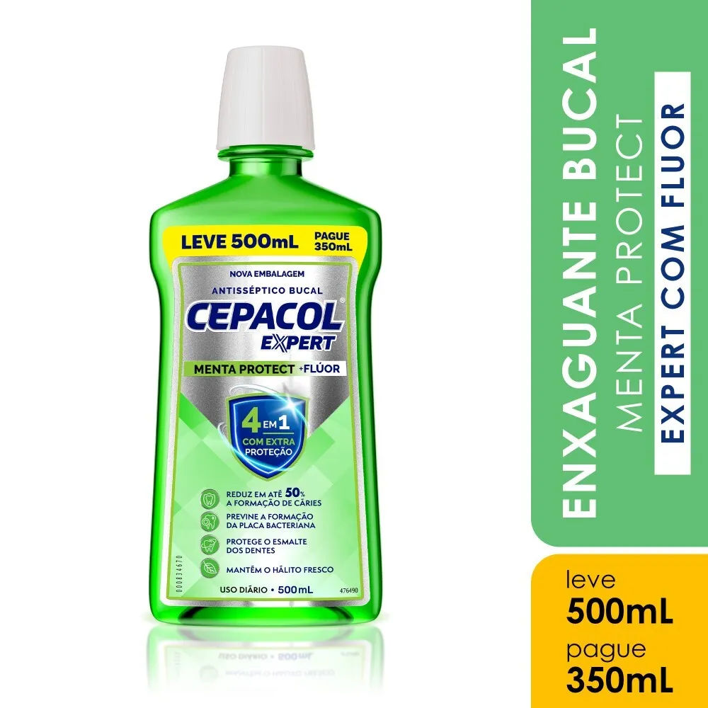 Enxaguante Bucal Cepacol Expert Menta Protect com fluor 500ml Leve 500 Pague 350