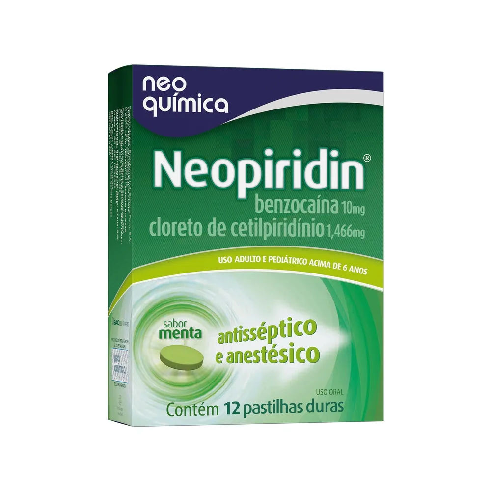 Pastilha Para Garganta Neopiridina Sabor Mente 12 unidades