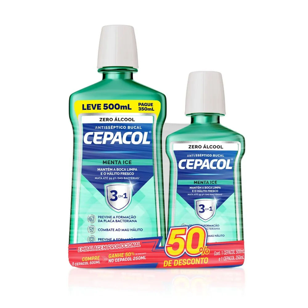 Kit Enxaguante Bucal Cepacol Menta Ice sem alcool 750 ml