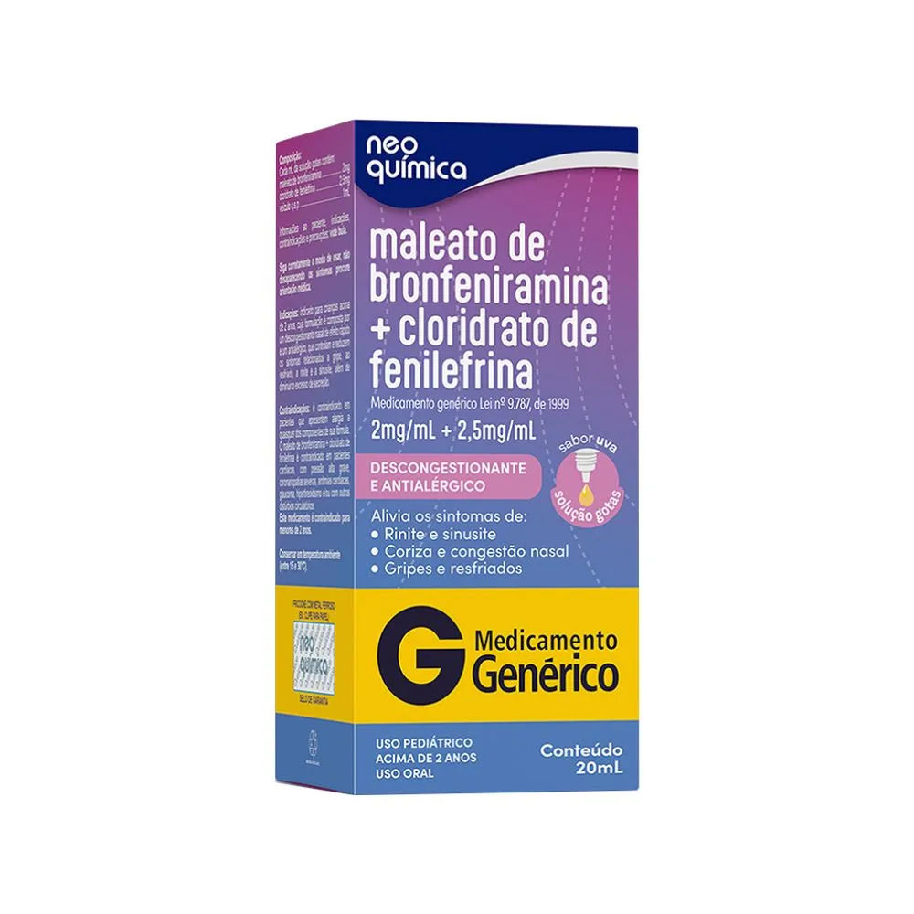Maleato De Bronfeniramina + Cloridrato De Fenilefrina Gotas 2mg/ml + 2,5mg/ml 20ml  Neo Química