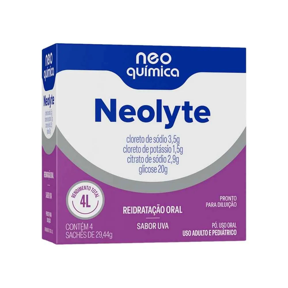 Reidratacao Oral Neolyte Sabor Uva 4 Saches De 29,44gr Neo Quimica