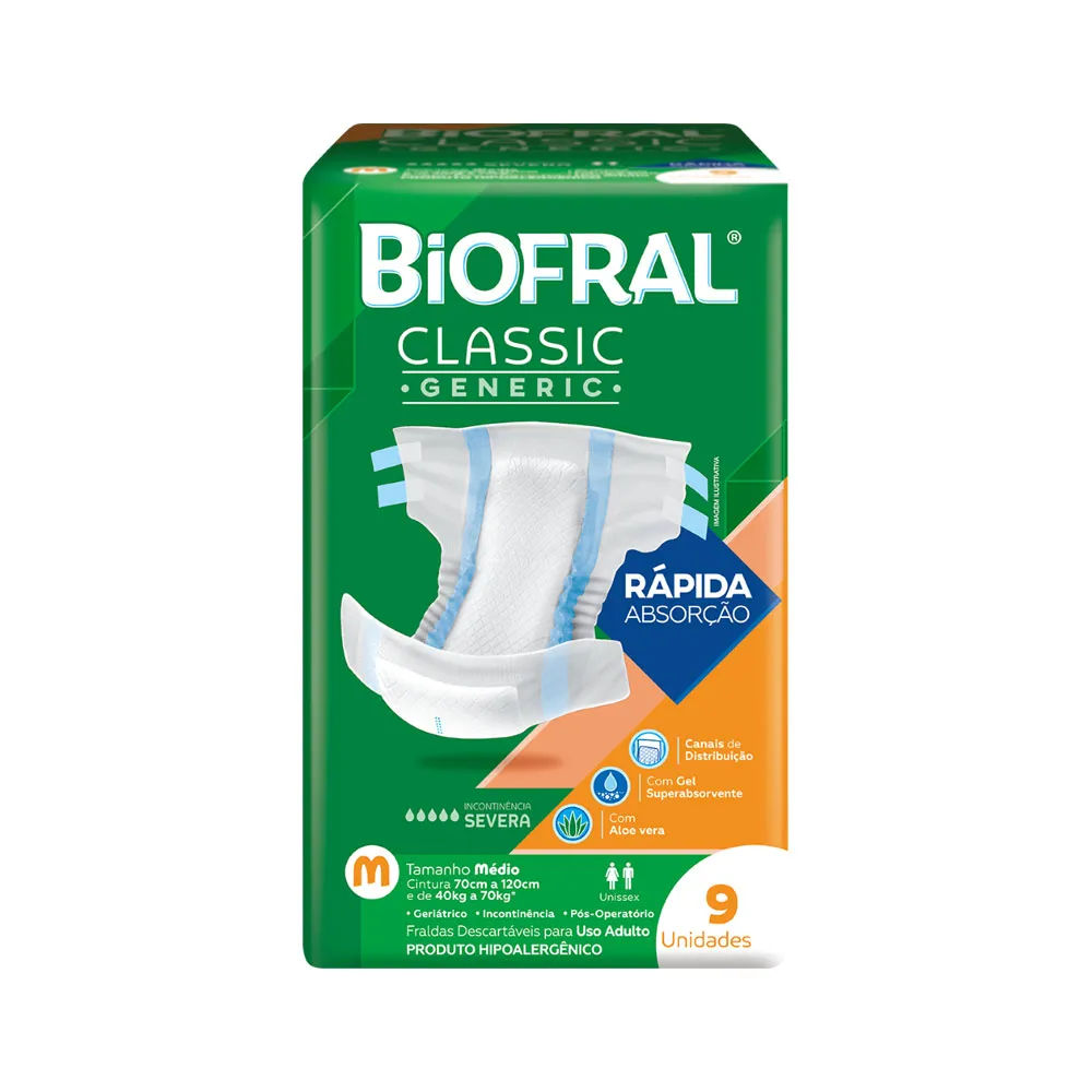 Fralda Geriatrica Biofral Classic Generic M Com 9 Unidades