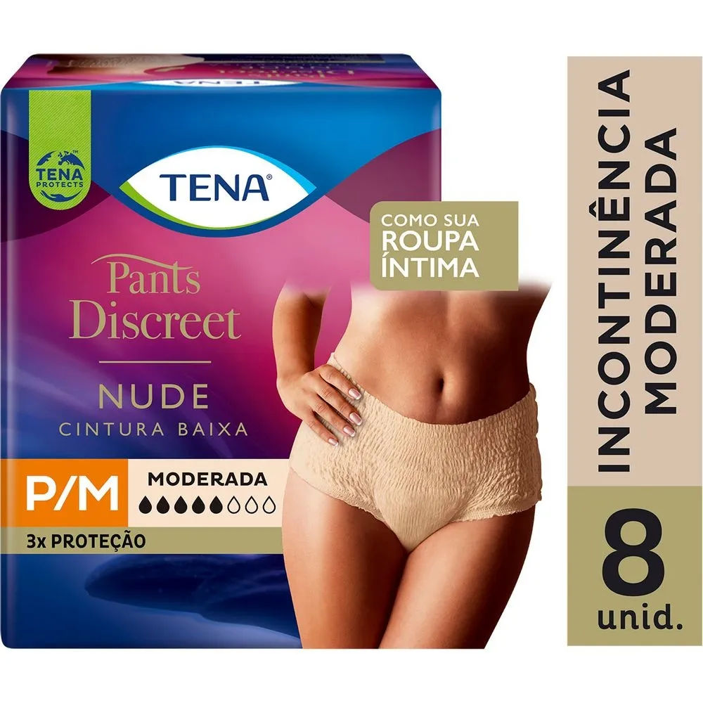 Calcinha Descartável Tena Pants Discreet Nude P/m Com 8 Unidades