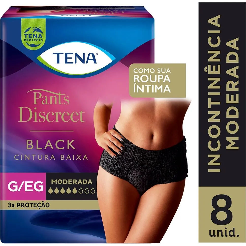 Calcinha Descartável Tena Pants Discreet Black G/eg Com 8 Unidades