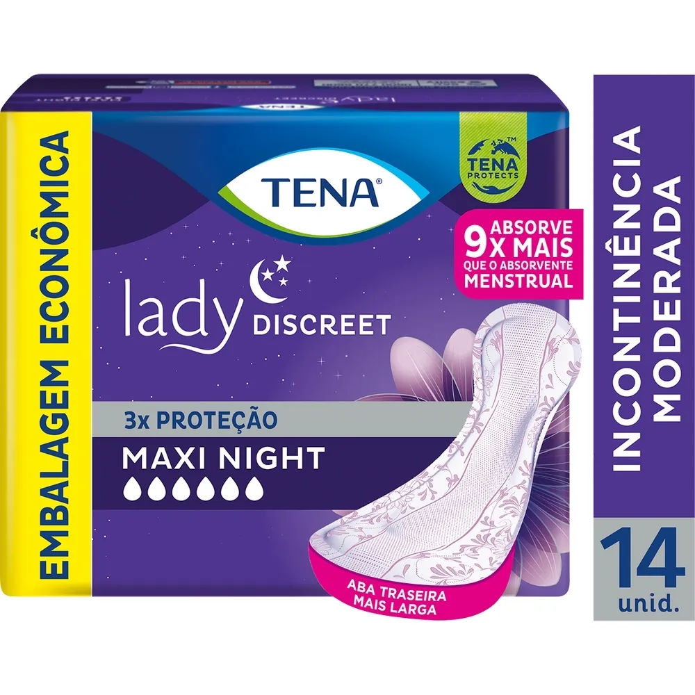 Absorvente Para Incontinência Urinária Tena Lady Discreet Maxi Night 14 Unidades