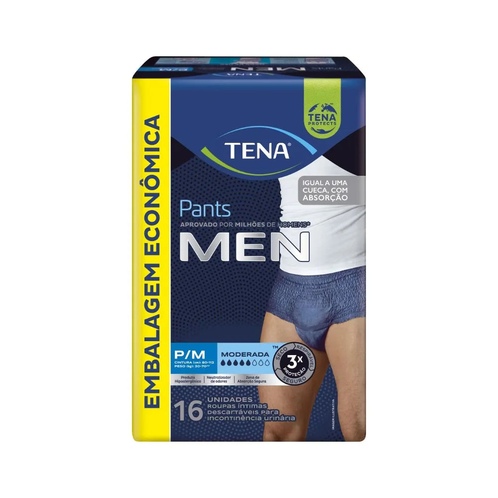 Cueca Descartável Tena Pants Men P/M 16 Unidades