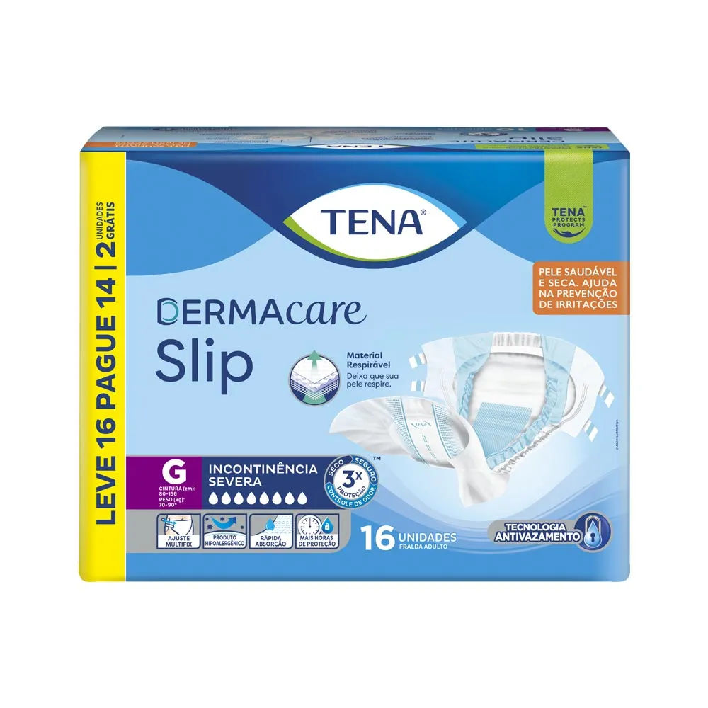 Fralda Tena Dermacare Slip Geriatrica Severa Leve 16 Pague 14 Tam.g